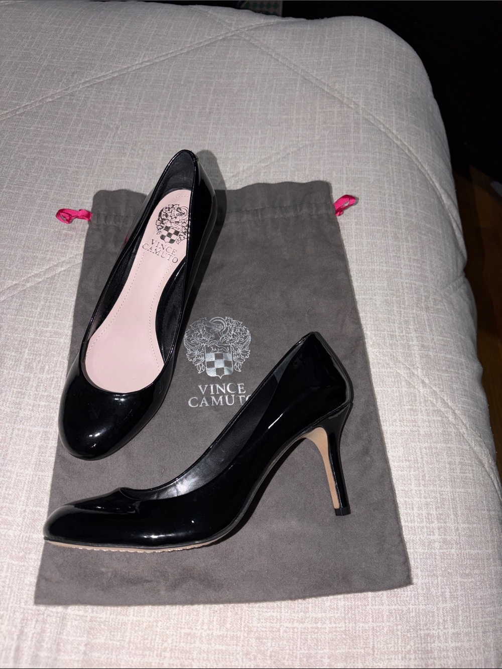 Vince Camuto Black Patent Leather Rounded Toe Pumps